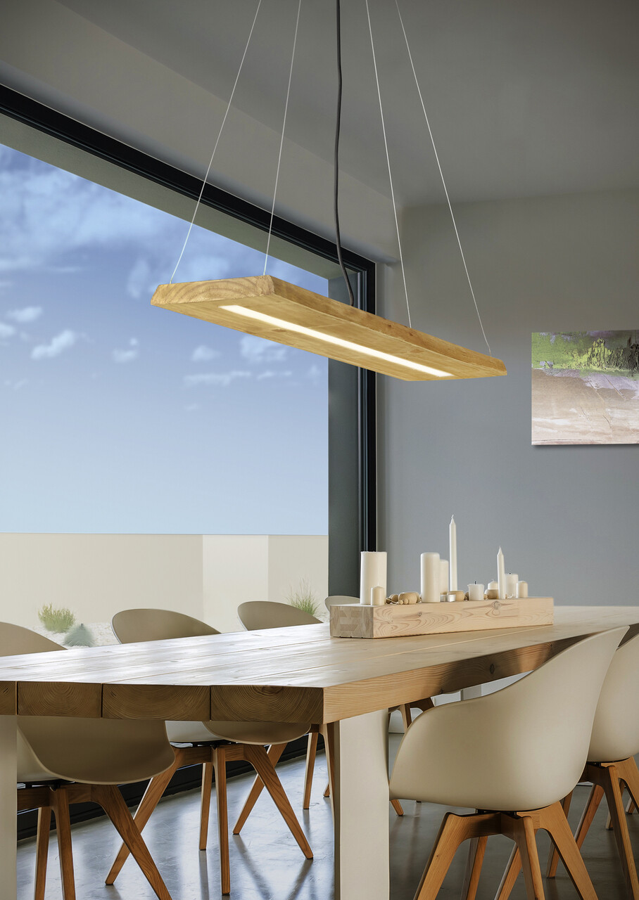 Lustra Brad, TRIO, 100x20x150 cm, 27W, 1x SMD LED, lemn, natur/gri
