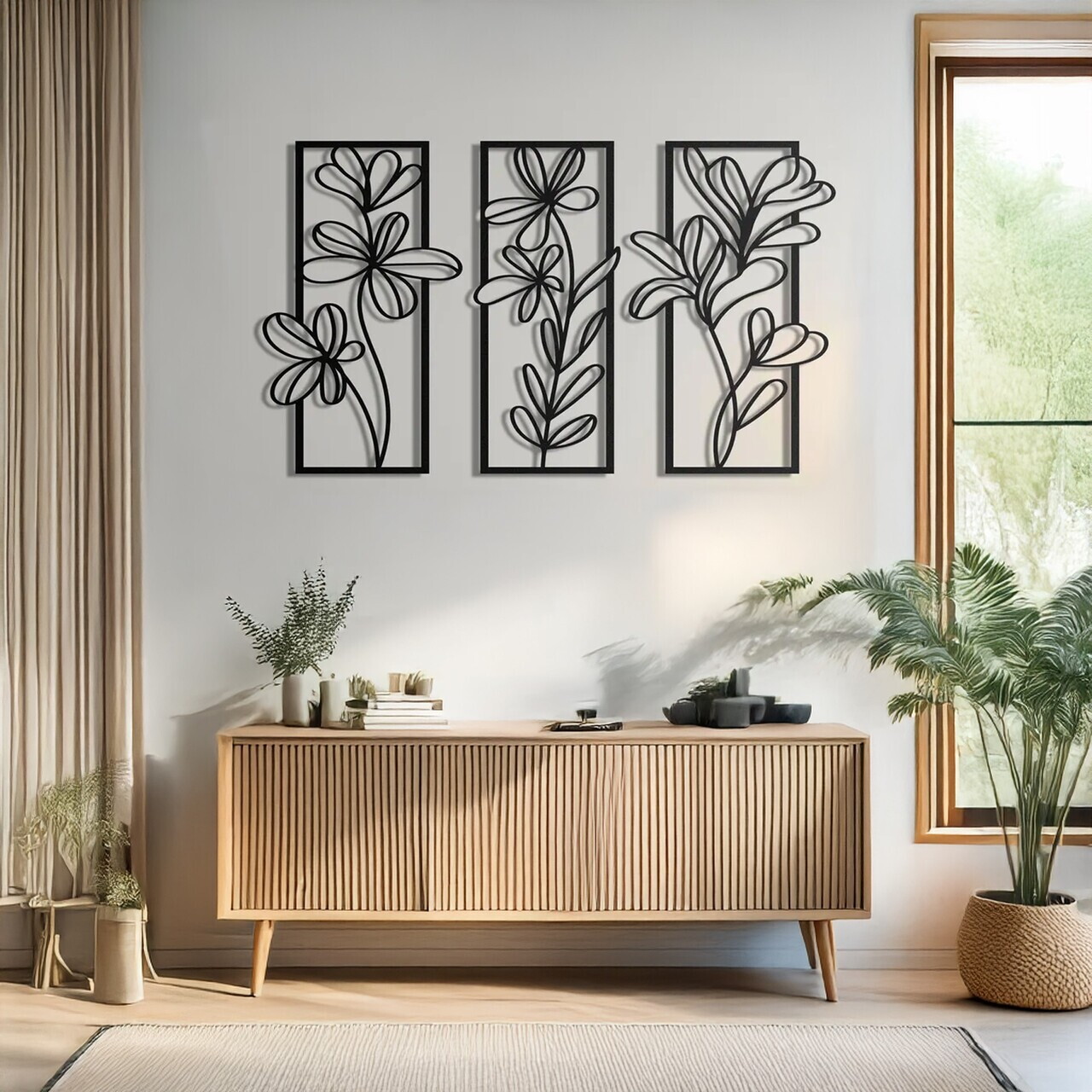 Set de accesorii decorative de perete din metal, DCV-1101-MT, Dimensiune: 18 x 50 cm (3 bucăți), Negru — imaginea 2