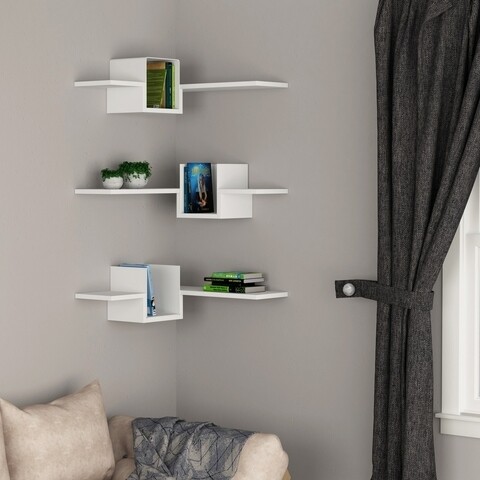 Set 3 rafturi pentru perete Ales Corner, Decortie, 58x58x30 cm, alb