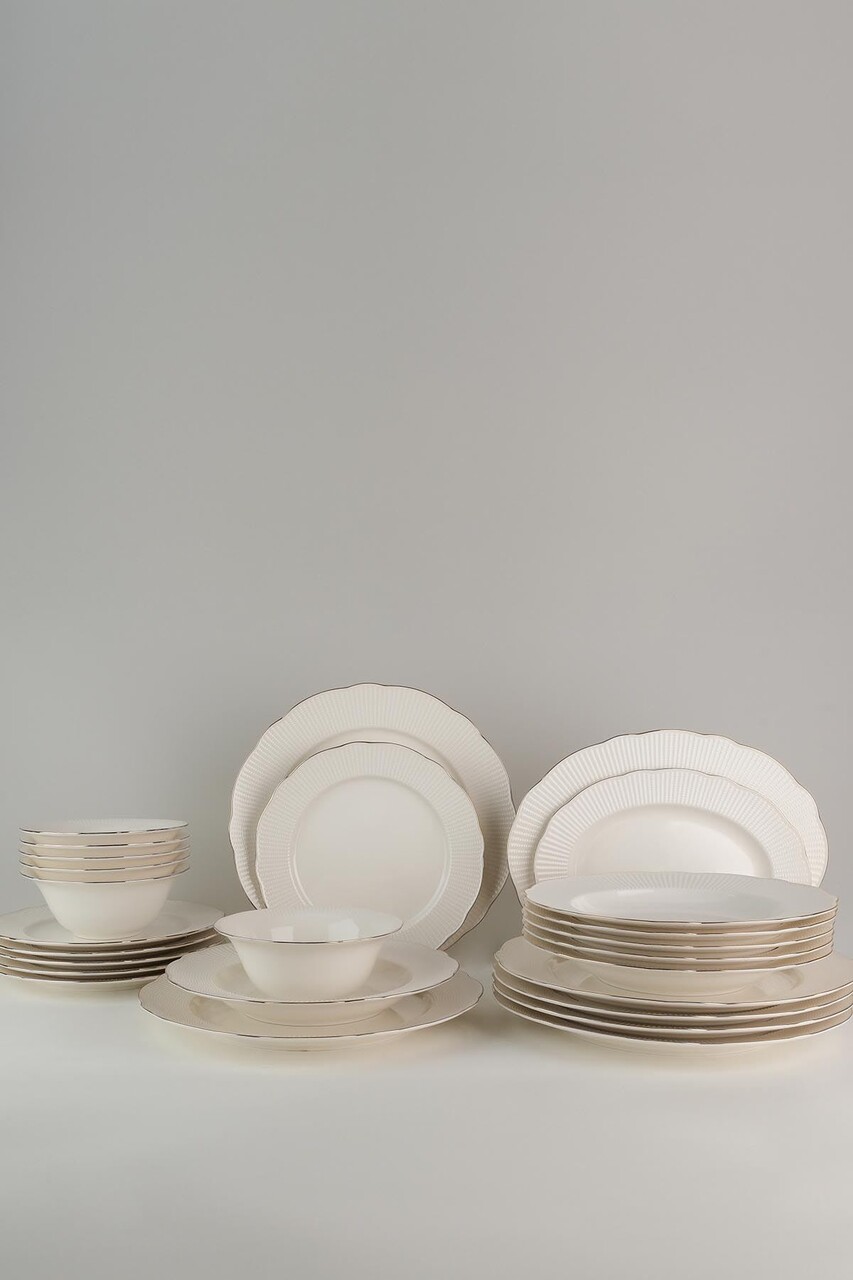 Set de cină (26 bucăți), L'essentiel Maison, 710KTP3684, Farfurie adâncă: 23 cm (6 bucăți), Alb / Argintiu - view 2
