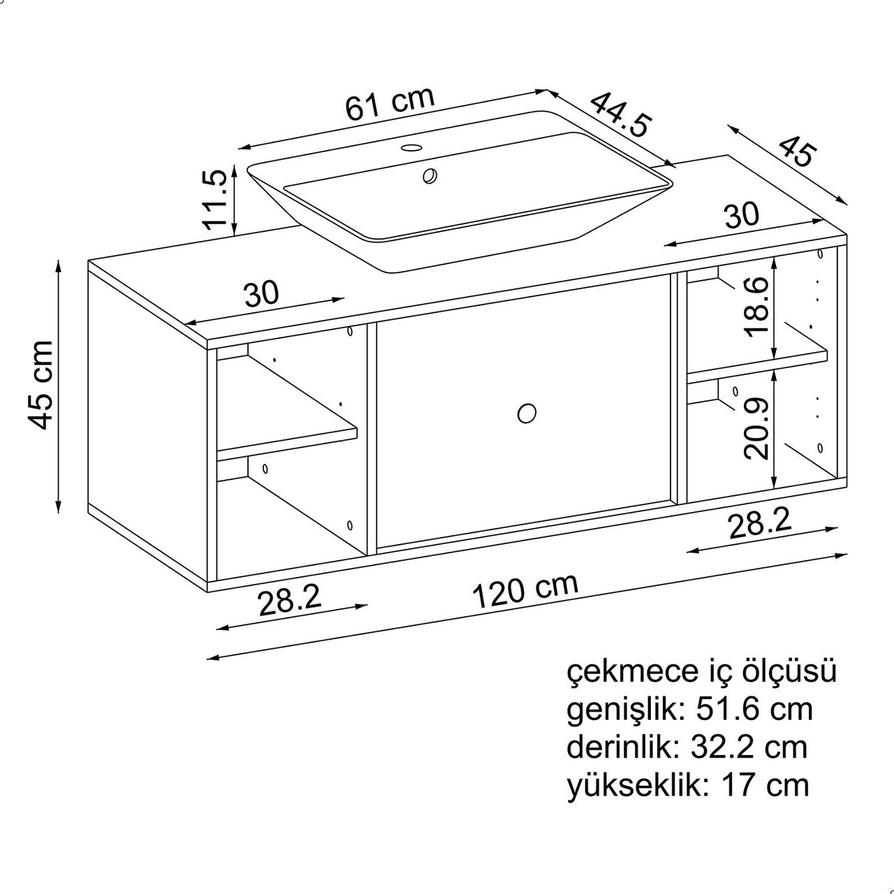 Dulap de baie cu chiuvetă, Hanah Home, 2543, MDF, Maro — imaginea 7