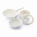 Set tigai cu capac si maner detasabil 5 piese, Passet, InnovaGoods, Ø26, Ø20, Ø18 cm, aluminiu/sticla, bej