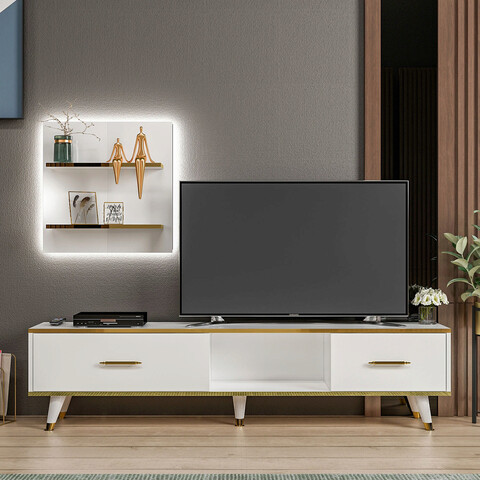 Comoda TV, Inarch, Aren, 180×43.6×35 cm, Stejar alb Inarch