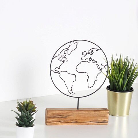 Decoratiune, world, 22x30x3.5 cm, metal, negru