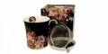 Cana cu infuzor Vintage Flowers, Duo, 330 ml, portelan, negru