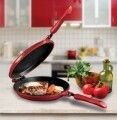 Tigaie dubla rotunda Home Chef, Heinner, 24 x 6 cm, aluminiu turnat, negru/rosu