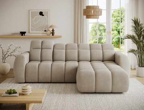 Coltar extensibil dreapta 3 locuri ELTAP, Fanito, 288x200x105 cm, lemn/poliester, bej inchis