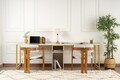 Birou, Nordure, Twin Study Desk, 240x74x60 cm, Travertin / Auriu
