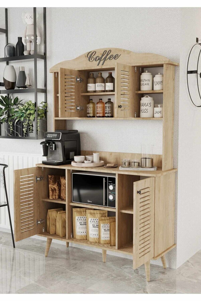 Dulap de bar pentru cafea, Hanah Home, Avior 120, 120x170x40 cm, MDF, Maro - view 3