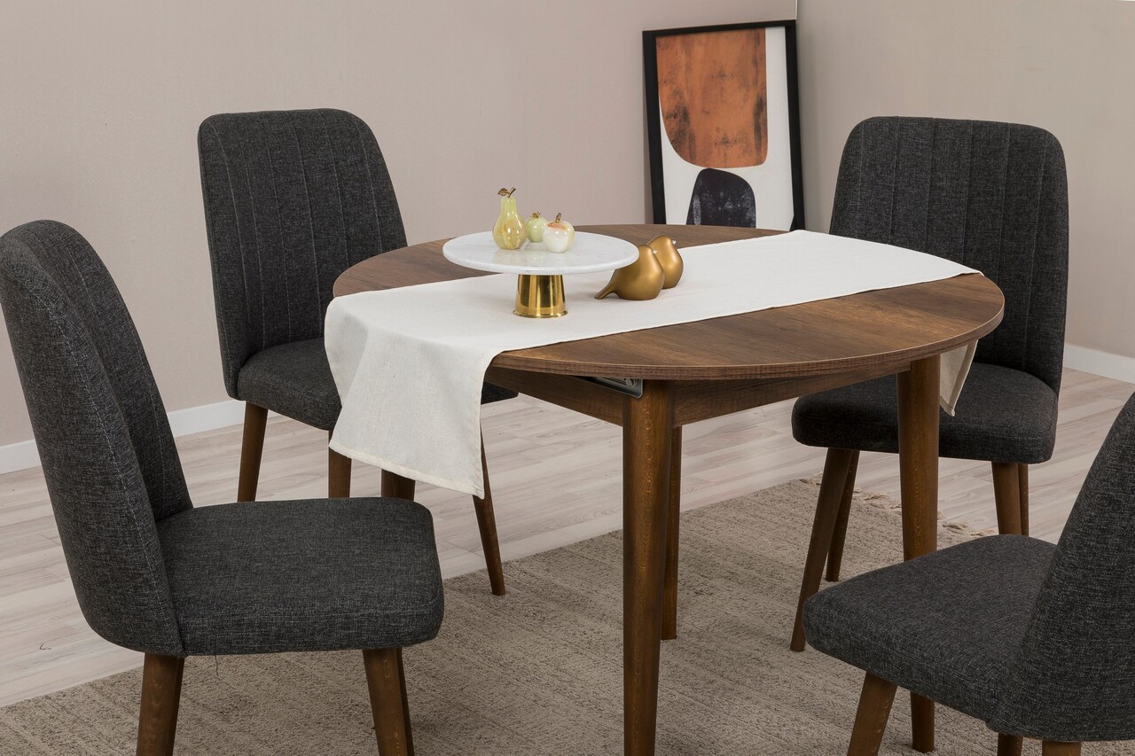 Set masa extensibila si scaune, Hanah Home, Vina 1053, Antracit / Nuc - imagine 3