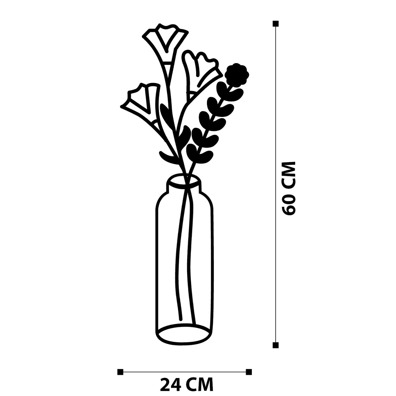Decoratiune de perete, Flower 2  Metal Wall Decor, metal, 24 x 60 cm, negru