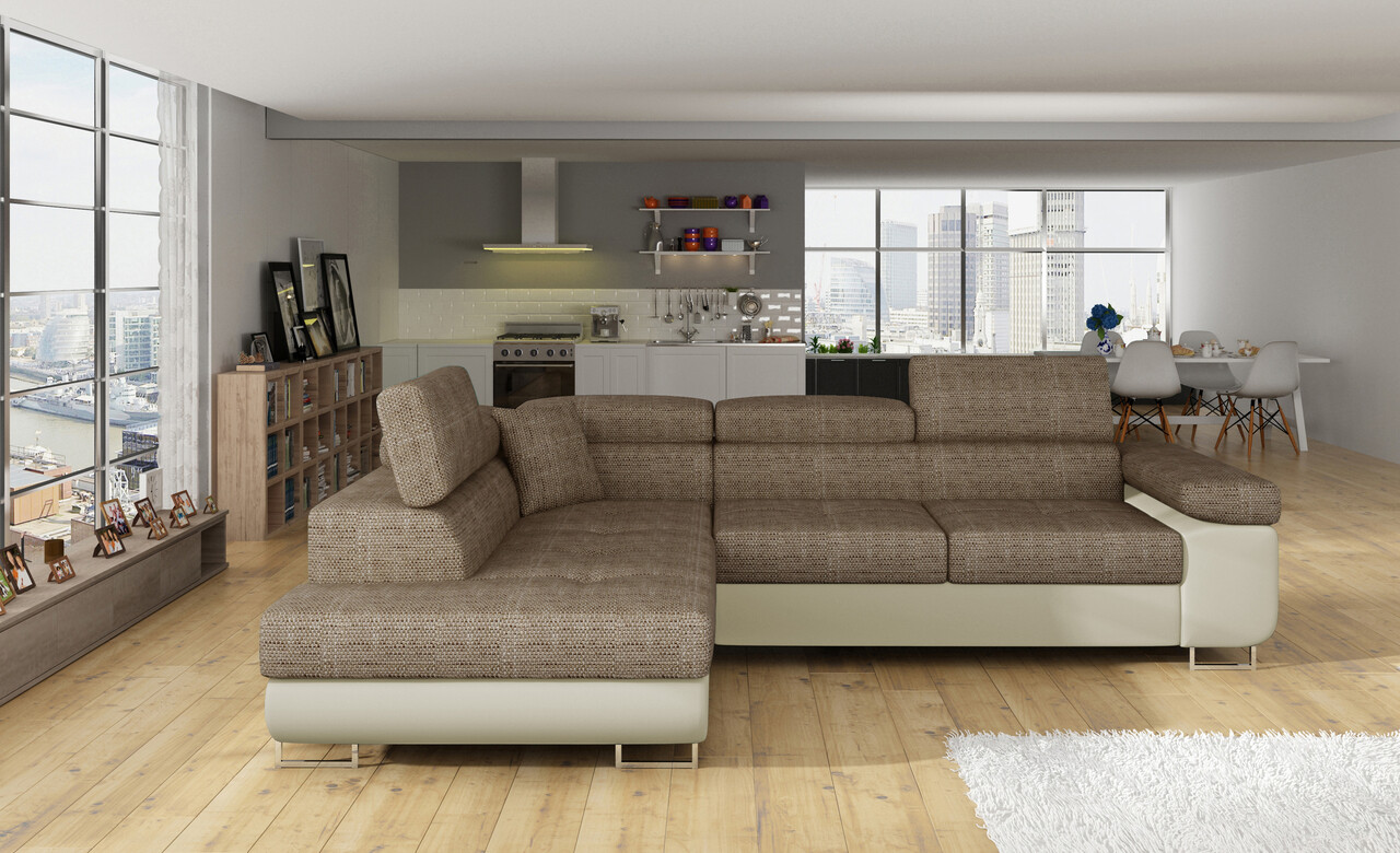 Coltar extensibil stanga 4 locuri, ELTAP, Anton, 272x203x85 cm, lemn/poliester, bej inchis/bej deschis - 1 | YEO