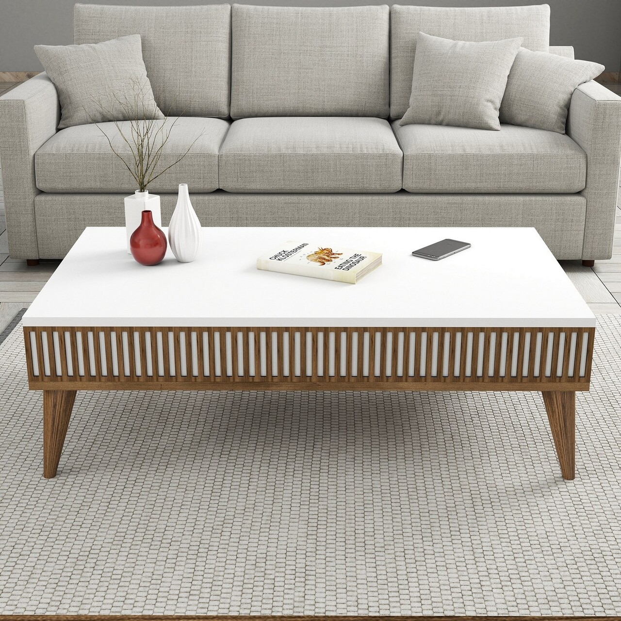 Masuta de cafea, Hommy Craft, Milan, 105x34.6x60 cm, PAL, Nuc/Alb - 1 | YEO