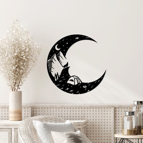 Decoratiune de perete, moonlight camp, metal, dimensiune: 70 x 70 cm, negru