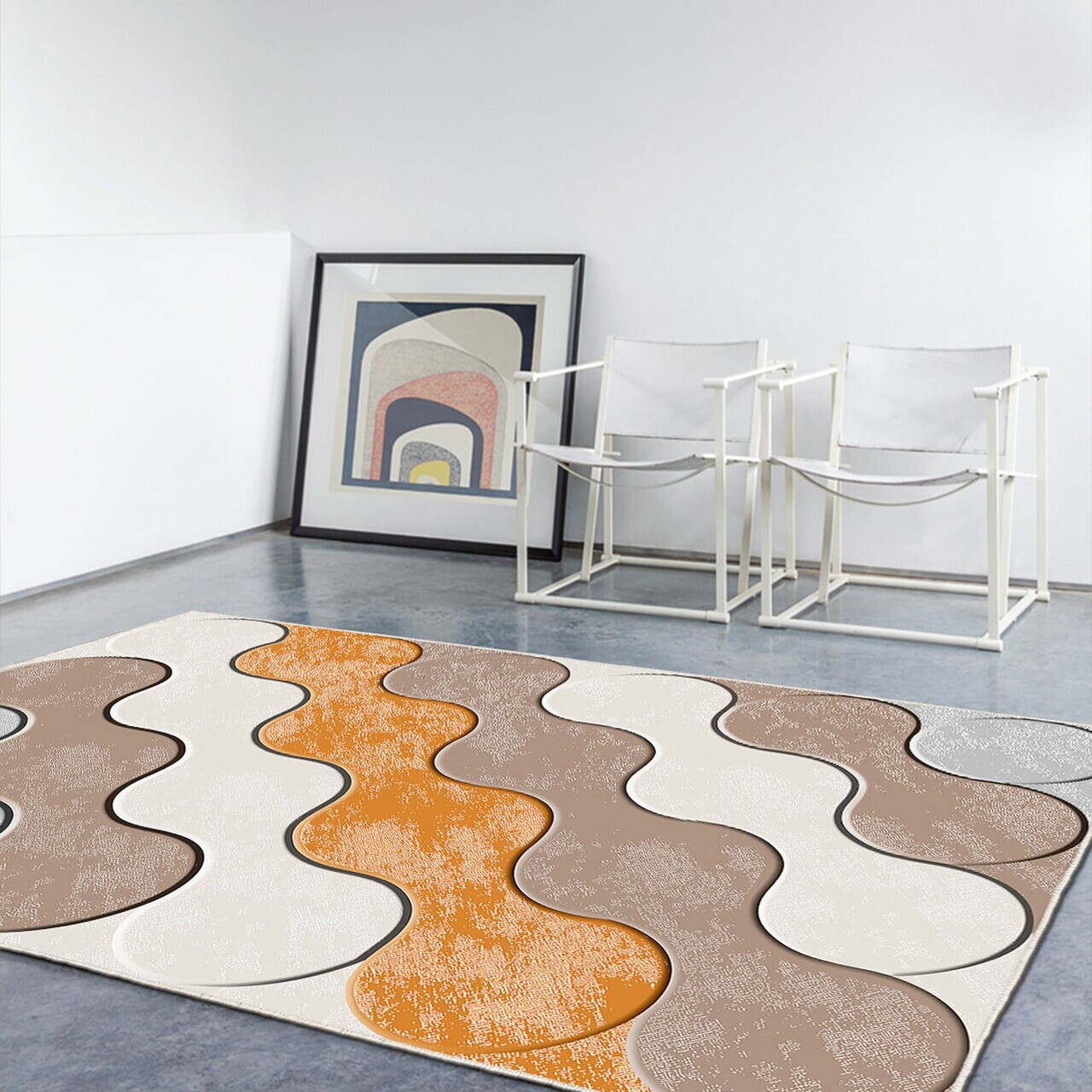 Covor Wookece294 160x230 cm Poliester Portocaliu / Gri / Maro