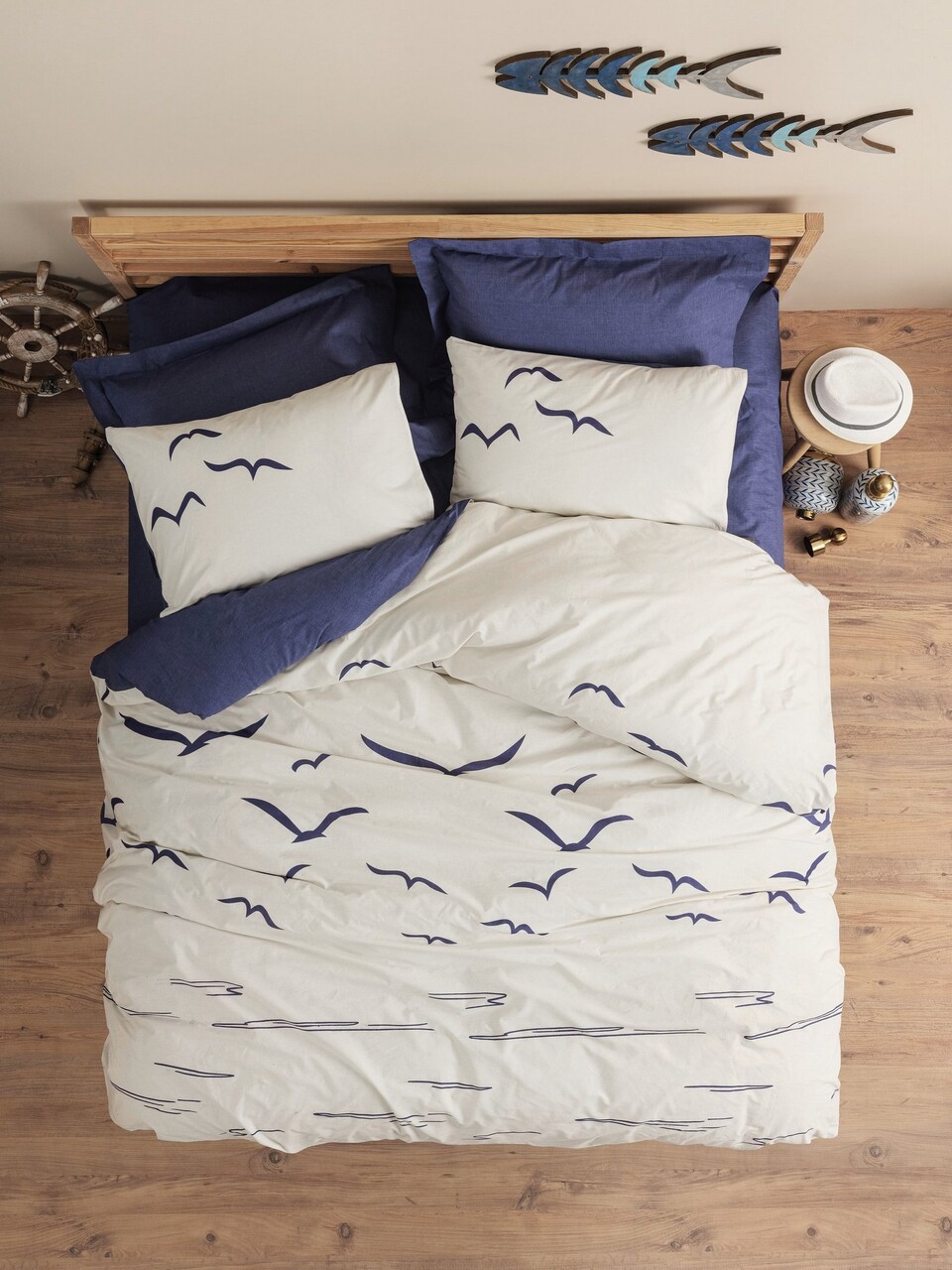 Lenjerie de pat dubla, Larum - Dark Blue, Cotton Box, Bumbac Ranforce