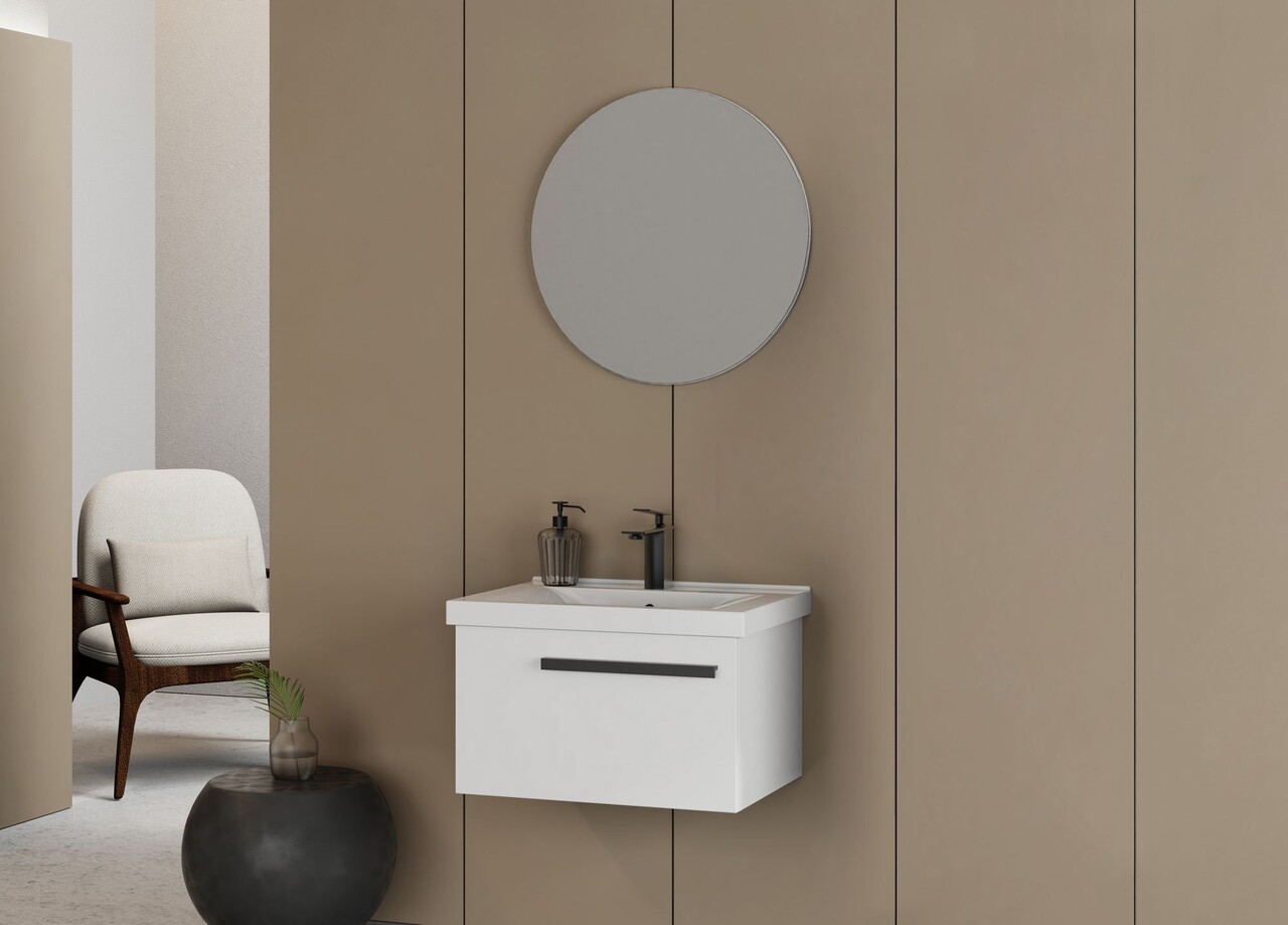 Set mobilier de baie (2 piese), Hanah Home, Bulu 65, Alb mat - view 2