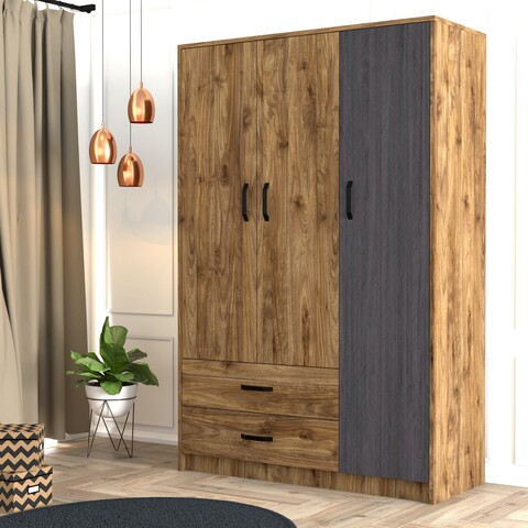 Dulap pentru haine, Mezza, Grande 3502, 120 x 181.8 x 48 cm, pal melaminat, nuc/gri 120 imagine 2022