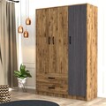 Dulap pentru haine, Mezza, Grande 3502, 120 x 181.8 x 48 cm, pal melaminat, nuc/gri