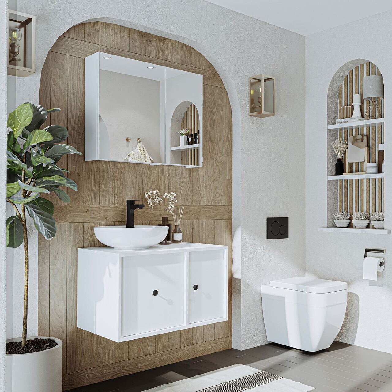 Set Dulap de Baie cu Chiuvetă și Oglindă (2 Piese), Hanah Home, 2544, MDF, Alb — imaginea 2