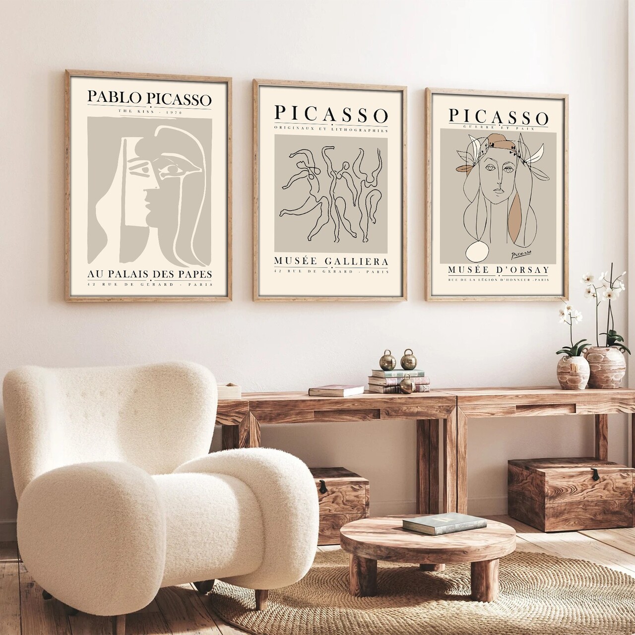 Set 3 tablouri decorative Huhu256 Cadru: 100% LEMN MASIV (Grosime: 2 cm) Multicolor