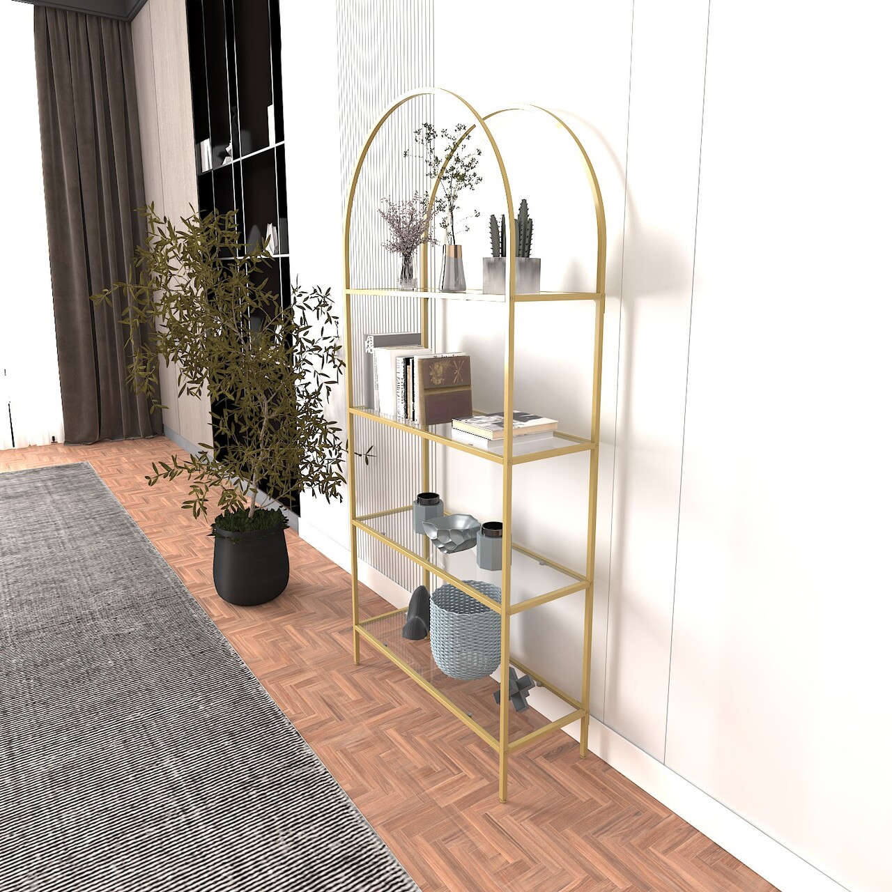 Corp biblioteca, Caliente, Mona, 80x175x30 cm, STICLA CALITA TRANSPARA, Auriu - 2 | YEO