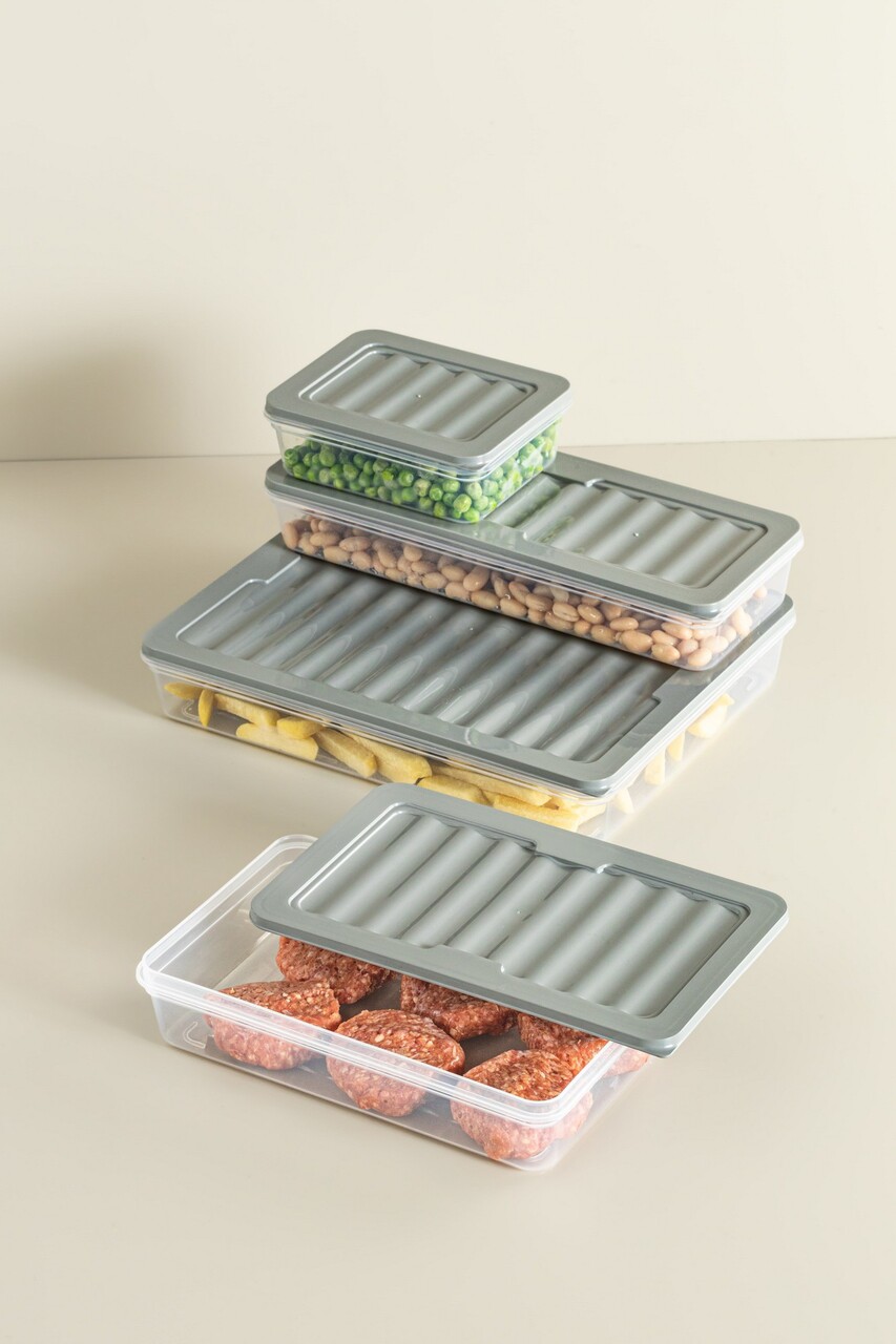 Set recipiente depozitare, Hermia, 639OKK1156, Dimensiune medie: 28,3 x 11 x 4,8 cm / 1170 ml (2 bucăți), Gri - imagine 4