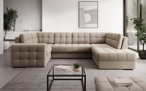 Coltar extensibil dreapta 5 locuri ELTAP, RT-18SO, Blewett, 299x198x82 cm, lemn/poliester, bej inchis