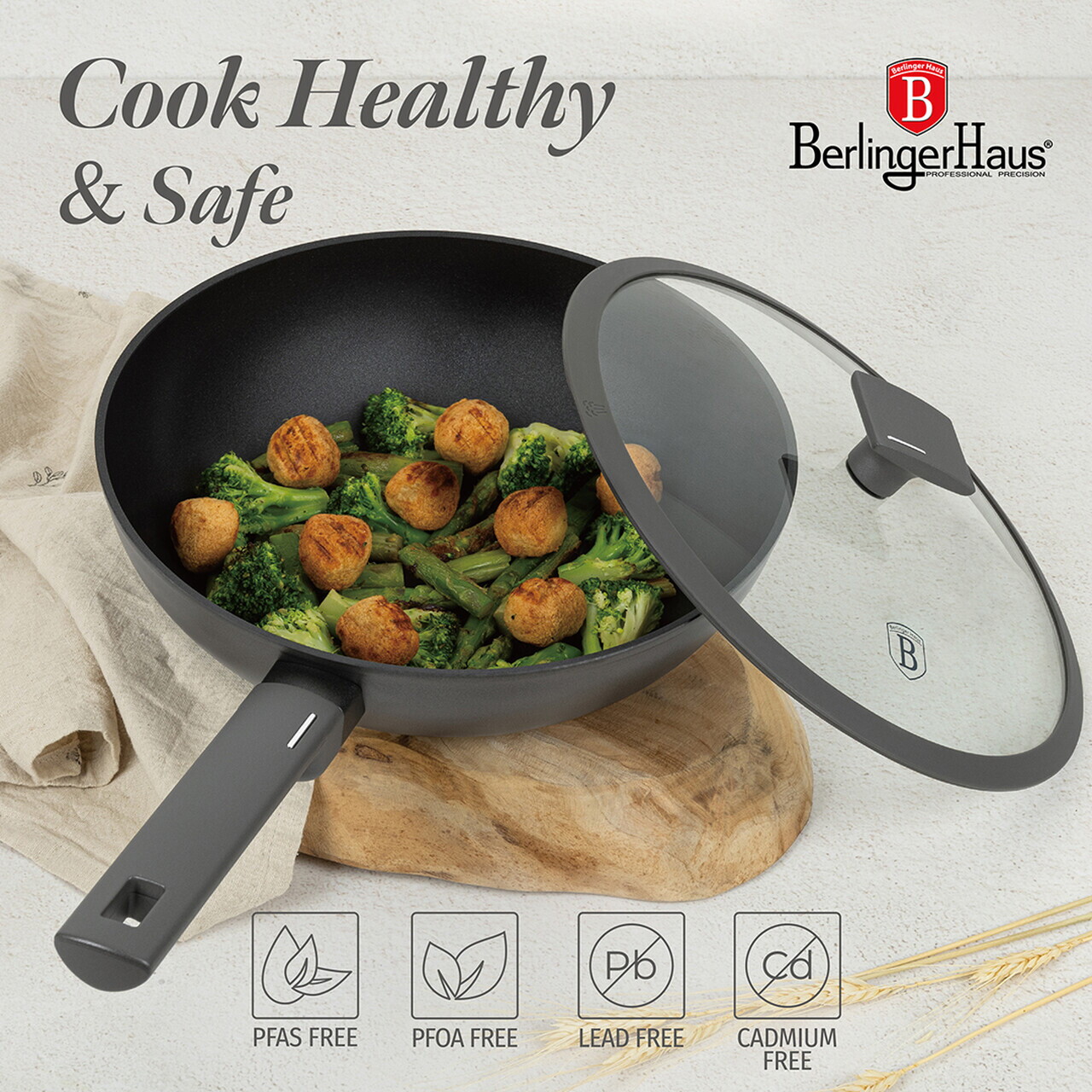 Tigaie Wok cu capac Berlinger Haus, Anthracite, 28 cm, 3.2 L, aluminiu forjat, antracit mat - imagine 9