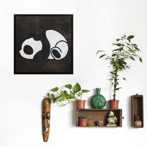 Decoratiune de perete, Panda 3, Placaj, 30 x 30 cm, Alb negru mezoni.ro
