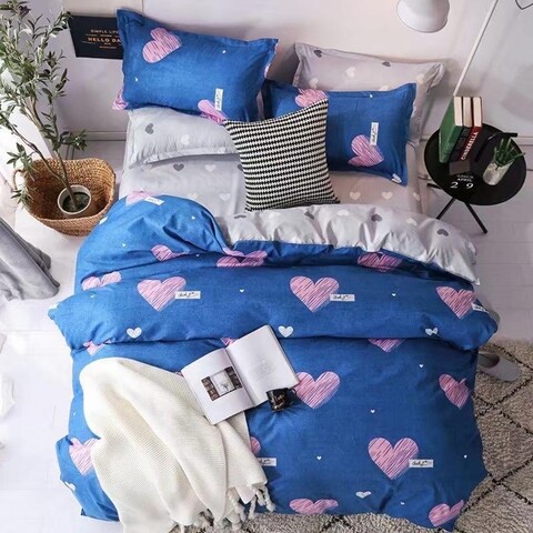 Lenjerie de pat dubla, king size, 4 piese, bs039, policoton, multicolor