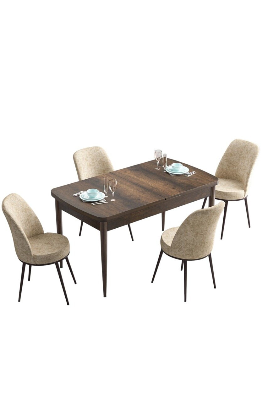 Set masa extensibila si scaune (5 piese), Hanah Home, Han, Model baroc din lemn / Crem — imaginea 2