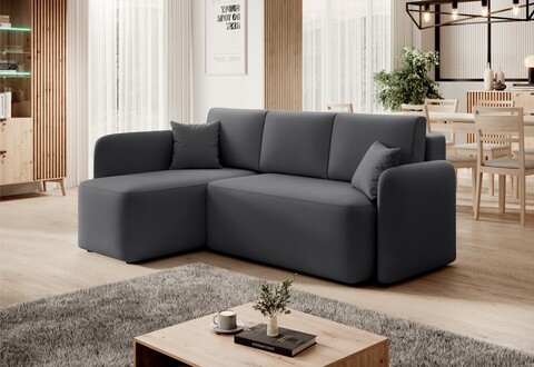 Coltar extensibil stanga 3 locuri ELTAP, Hadson, 206x150x89 cm, lemn/poliester, gri inchis