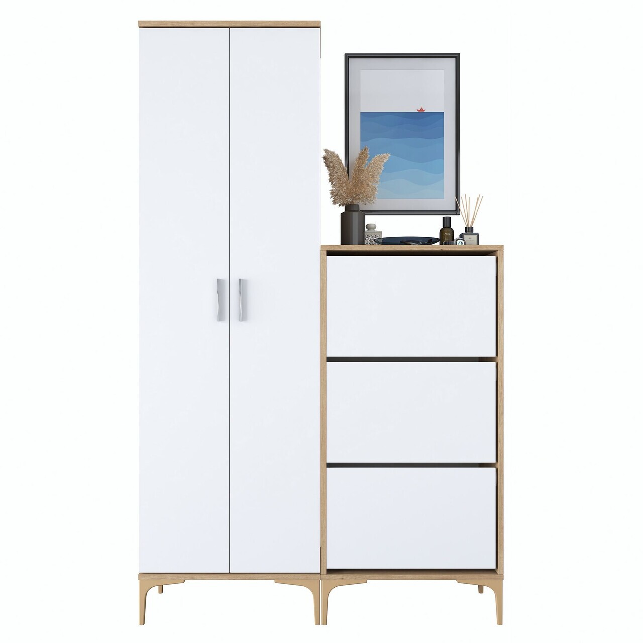 Cuier de perete, Hanah Home, EA137, 120x198.6x37.5 cm, PAL melaminat, Nuc/Alb - view 9