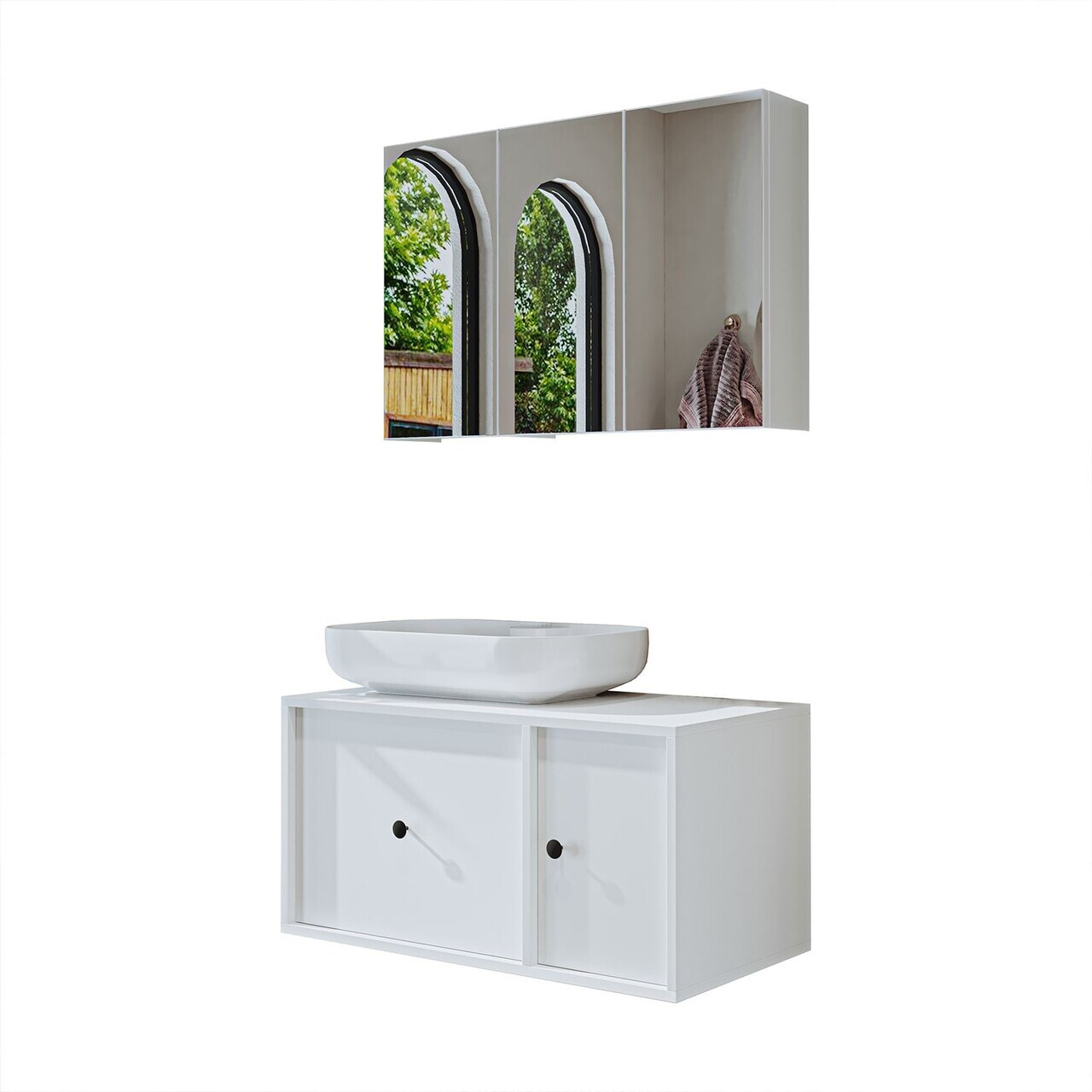 Set Dulap de Baie cu Chiuvetă și Oglindă (2 Piese), Hanah Home, 2566, MDF, Alb — imaginea 6