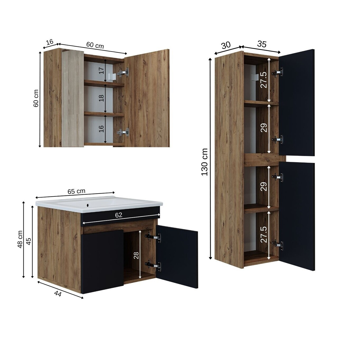 Set Dulap de Baie cu Chiuvetă și Oglindă (3 Piese), Hanah Home, 1905, MDF-LAM, Pin Atlantic / Antracit — imaginea 7