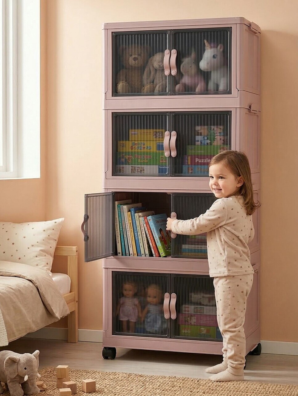 Dulap multifunctional, Hanah Home, Lavine 127, 56x127x56 cm, PLASTIC, Roz pudra — imaginea 5