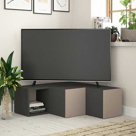 Comoda TV Compact, Decortie, 90x92x32 cm, antracit/cafeniu 90x92x32