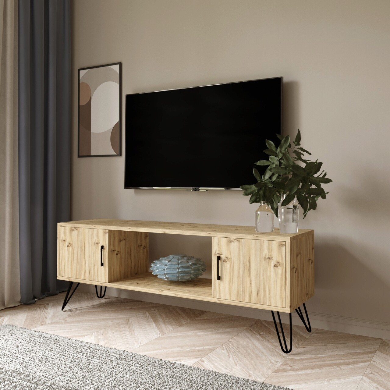 Comoda TV, Lacivert, Seyhan, 150x60x40 cm, Stejar - 1 | YEO