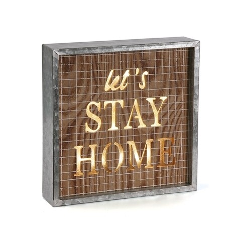 Decoratiune luminoasa, versa, stay home, 25 x 25 cm, lemn/metal