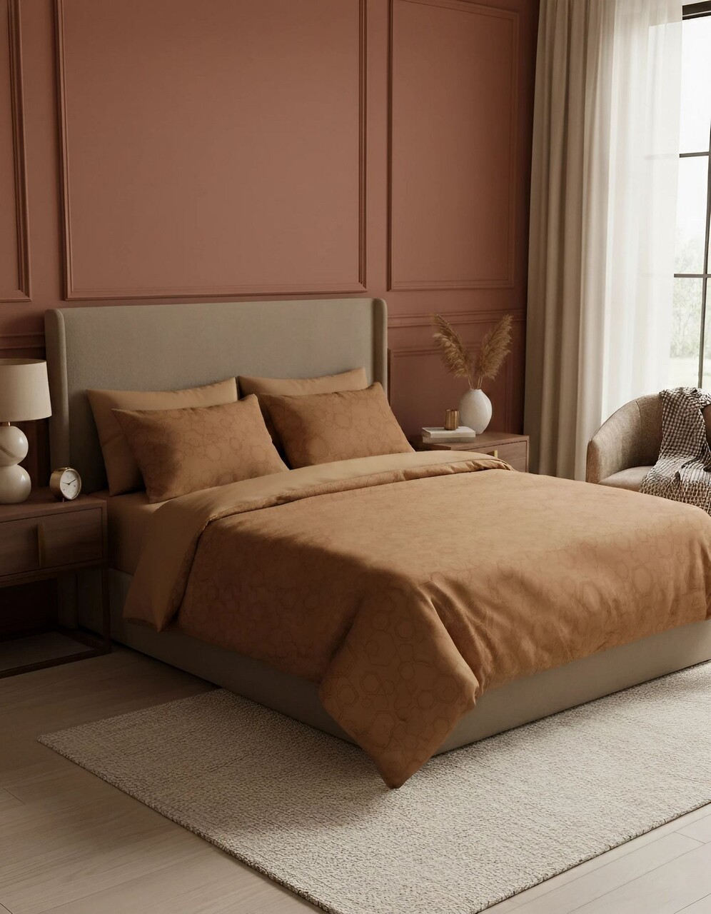 Lenjerie de pat dubla Super King (FR) L'essentiel Maison Dawn Kombin Cupru/Negru