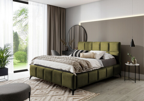 Pat tapitat cu somiera si lada depozitare, 140x200 cm, ELTAP, BE-MIS-33NU, Mist, lemn/poliester, verde olive