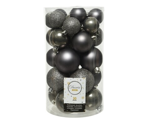 Cutie cu 30 globuri asortate Silver Mix, Decoris, plastic, argintiu