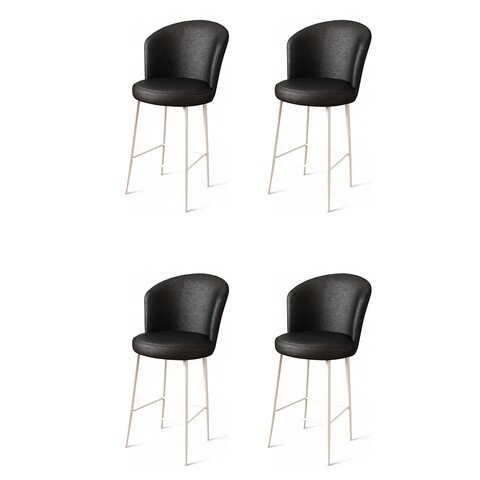 Set scaune  de bar 4 piese, Charlotte, Uras, Metal, Alb/Negru
