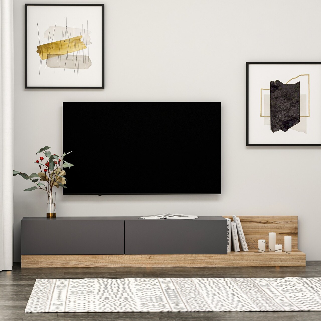 Comoda TV, Inarch, Majör- Anthracite / Walnut, 180x30x37 cm, PAL, Antracit / Nuc - 1 | YEO
