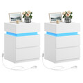 Set 2 noptiere cu iluminare LED, Vasagle, 40x35x55 cm, MDF/PAL, alb