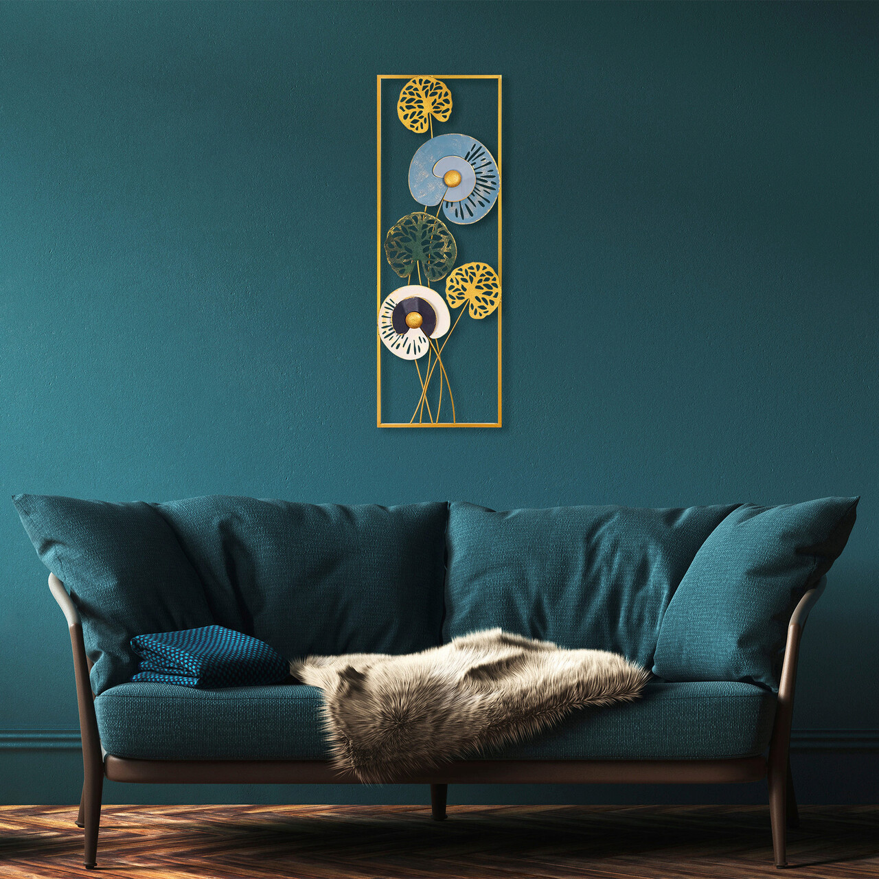 Decoratiune de perete, Grape Vine 1, Metal, Dimensiune: 32 x 90 cm, Multicolor - 2 | YEO