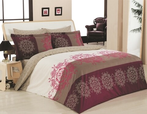 Lenjerie de pat dubla Valentina v2, Majoli Home Collection, 4 piese, 240x260 cm, bumbac ranforce, multicolor