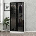 Dulap pentru haine, Minerva, Kale Glass Black, 90x190x52 cm, PAL, Alb/Negru