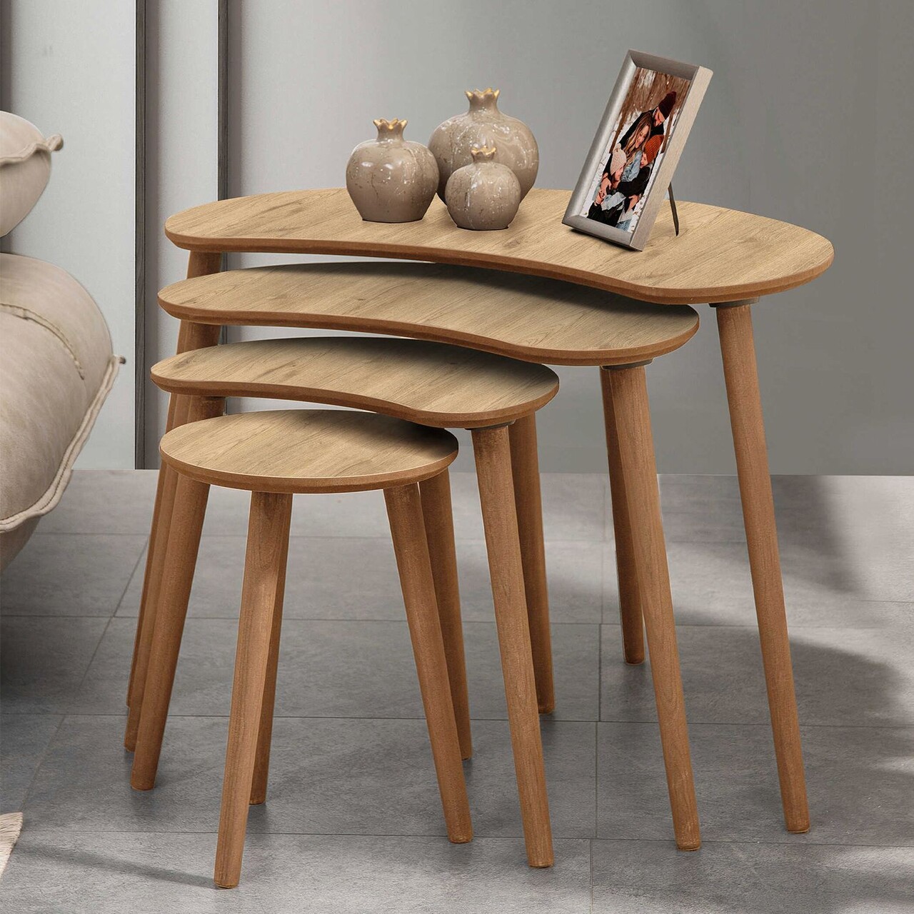 Set masute Nesting 4 piese, Hanah Home, Moon, Stejar